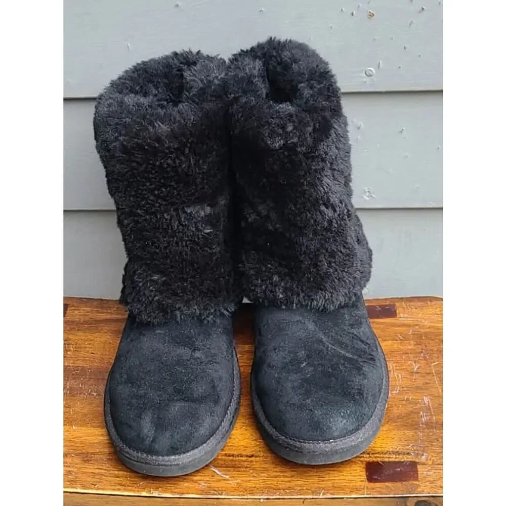UGG Australia Black Patten Suede Shearling Boots size 8